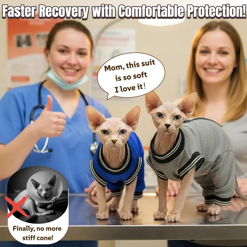 T'CHAQUE Cat Clothes Surgery Recovery Suit for Female Male, Cat Onesie Pet Surgical Pajamas Hind Legs Long Sleeve, Abdominal Wound Skin Diseases, E-Collar Alternative, Spay Recovery Suit, RoyalBlue-M - Image 3